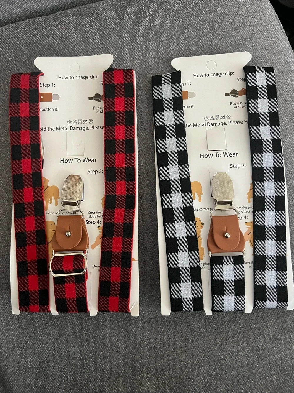 Plaid Red Kids & Pet Suspenders with Leather Accents